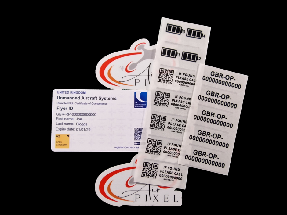 Operator ID Stickers for your drone, we also print CAA flyer ID cards ...