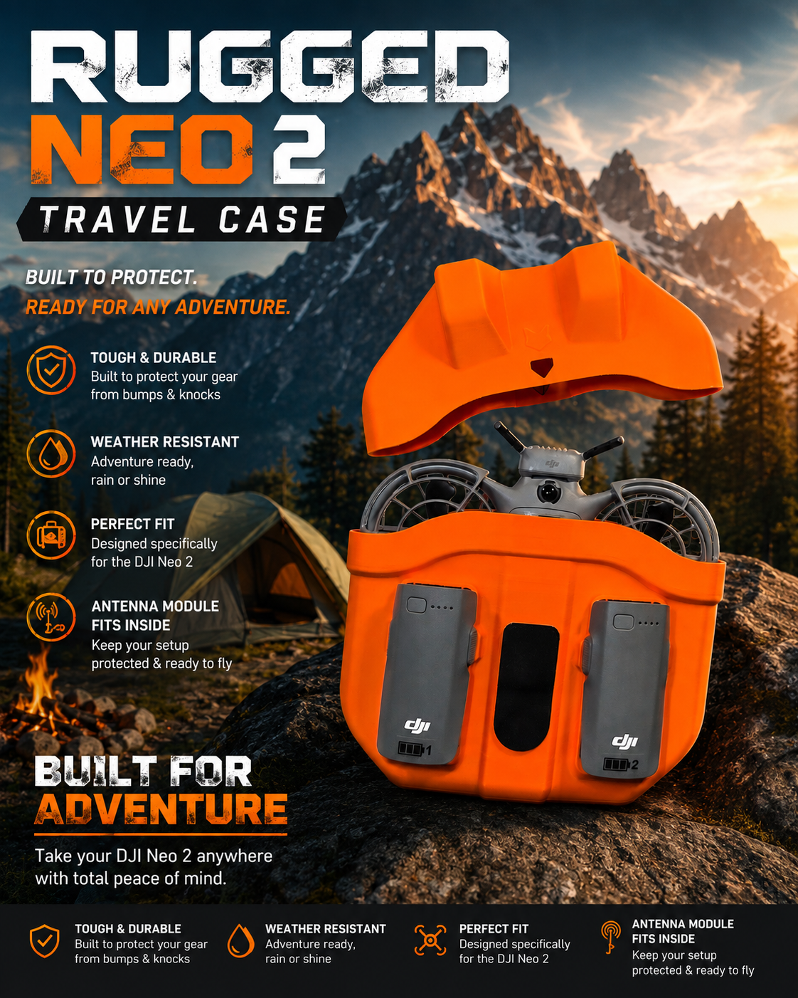 DJI Neo 2 Compact Carry Case – Antenna Module & 2 Battery Storage